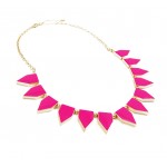 Hot Pink Enamel Geometric Tab Gold Toned Necklace